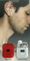 Bluetooth-гарнітура Airpods Hoco S11 White + Red силікон. Фото 8