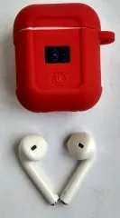 Bluetooth-гарнітура Airpods Hoco S11 White + Red силікон. Фото 9