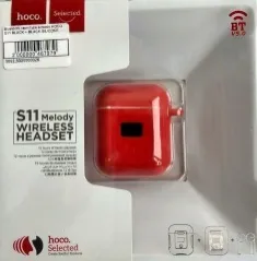 Bluetooth-гарнітура Airpods Hoco S11 White + Red силікон. Фото 12