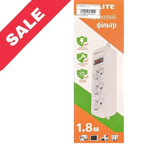 Мережевий фільтр,подовжувач Greenlite SP3 НА 3 розетки 1,8 м. Фото 5