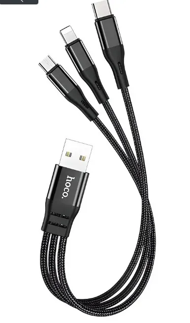 Кабель Usb  Hoco X47 3in1 (iPhone+Micro+Type C) 0.25m Black (packing 31/310). Фото 2