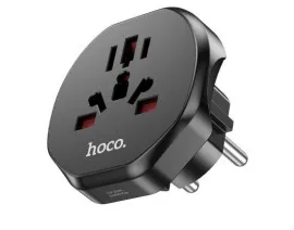 Адаптер єврорезетка з 3 Hoco AC6 Black. Фото 2