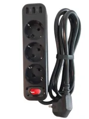 Мережевий фільтр,подовжувач Hoco NS2 НА 3USB + 3 розетки 1.8м Black. Фото 2