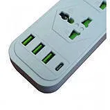 Мережевий фільтр,подовжувач J02 на 3usb + Type c + 4 розетки 3000W 2м White. Фото 5