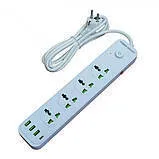 Мережевий фільтр,подовжувач J02 на 3usb + Type c + 4 розетки 3000W 2м White. Фото 3