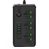 Мережевий фільтр,подовжувач J07 на 4usb + 2Type c + 3 розетки 3000W 2м Black. Фото 2