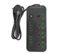 Мережевий фільтр,подовжувач J08 на 6usb + 2Type c + 4 розетки 3000W 2м Black