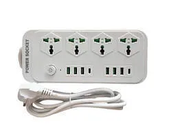 Мережевий фільтр,подовжувач J08 на 6usb + 2Type c + 4 розетки 3000W 2м White