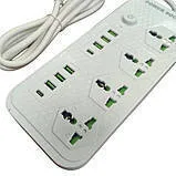Мережевий фільтр,подовжувач J08 на 6usb + 2Type c + 4 розетки 3000W 2м White. Фото 5