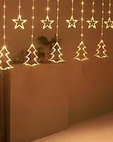 Дощик зірочки і ялинки 120 led Yellow 3м