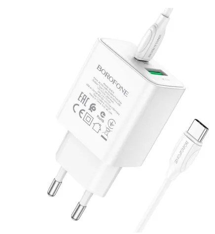 Мзп Borofone BA67A 2in1 (блок на Usb i Type C + Type C/Lighting) White. Фото 2