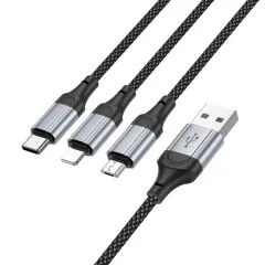 Кабель Usb  Hoco X102 3in1 (iPhone+Micro+Type C) 1m Black
