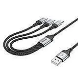 Кабель Usb  Hoco X102 3in1 (iPhone+Micro+Type C) 1m Black. Фото 4