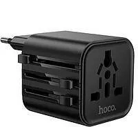 Адаптер єврорезетка з 3 Hoco AC29 Black