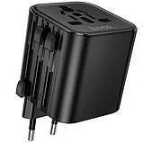 Адаптер єврорезетка з 3 Hoco AC29 Black. Фото 2