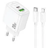 Мзп Hoco CS54A (блок на Usb i Type C + Type c/Lighting) 20w White. Фото 3
