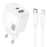 Мзп Hoco CS55A (блок на Usb i Type C + Type c/Lighting) 30w White. Фото 2
