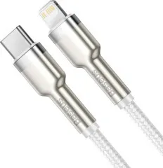 Кабель Type C/Lightning Baseus Cafule Metal 20W 2m White. Фото 3