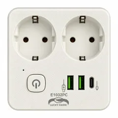 Розгалужувач в розетку на 2 + 3Usb + Type c 2500W з вимикачем